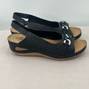 American Exchange Black Sandals with Silver Accent